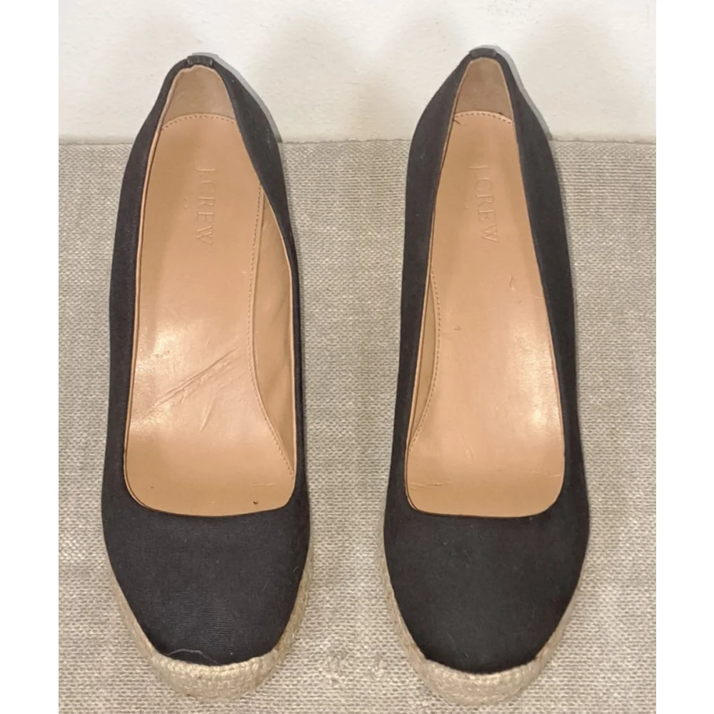 J. CREW Espadrille Wedge‎ Pumps Size 9 Black Canvas Seville